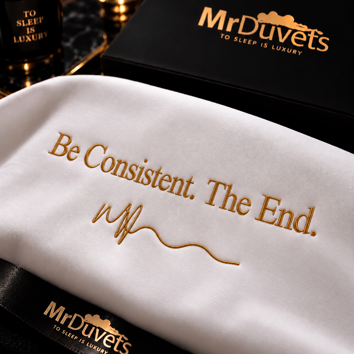 Be Consistent. The End. pillowcase set close up
