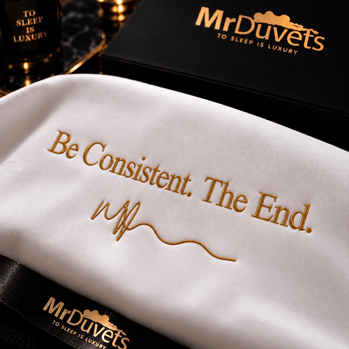 Be Consistent. The End. pillowcase set close up