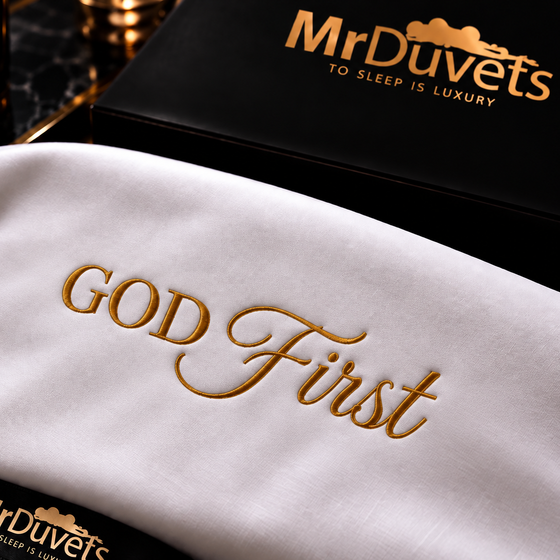God First White Luxury Pillowcase Set close up