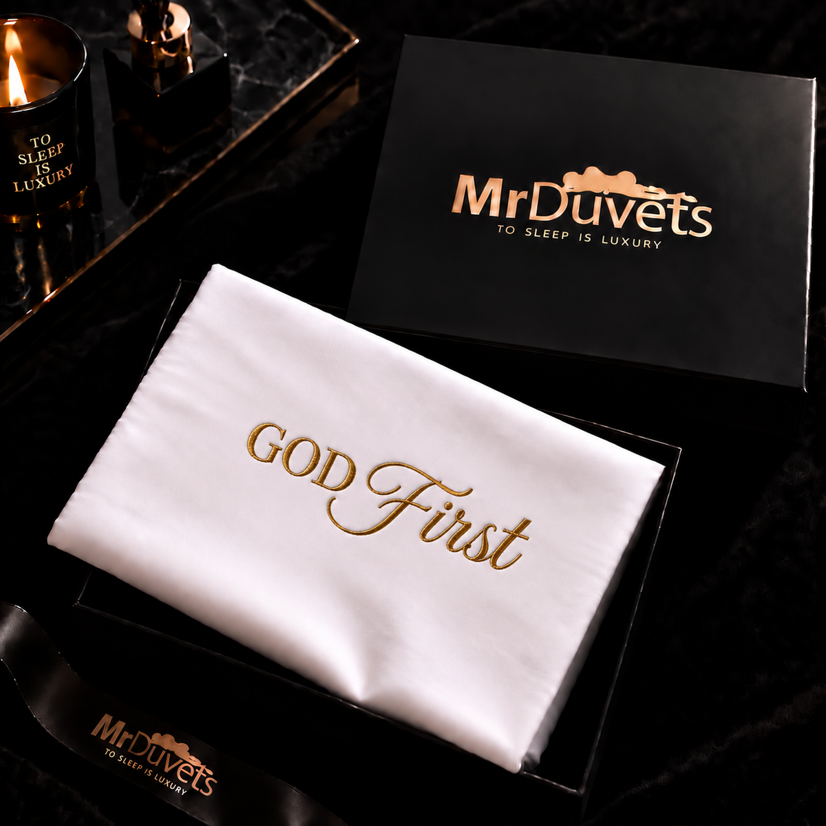 God First White Luxury Pillowcase Set main shot