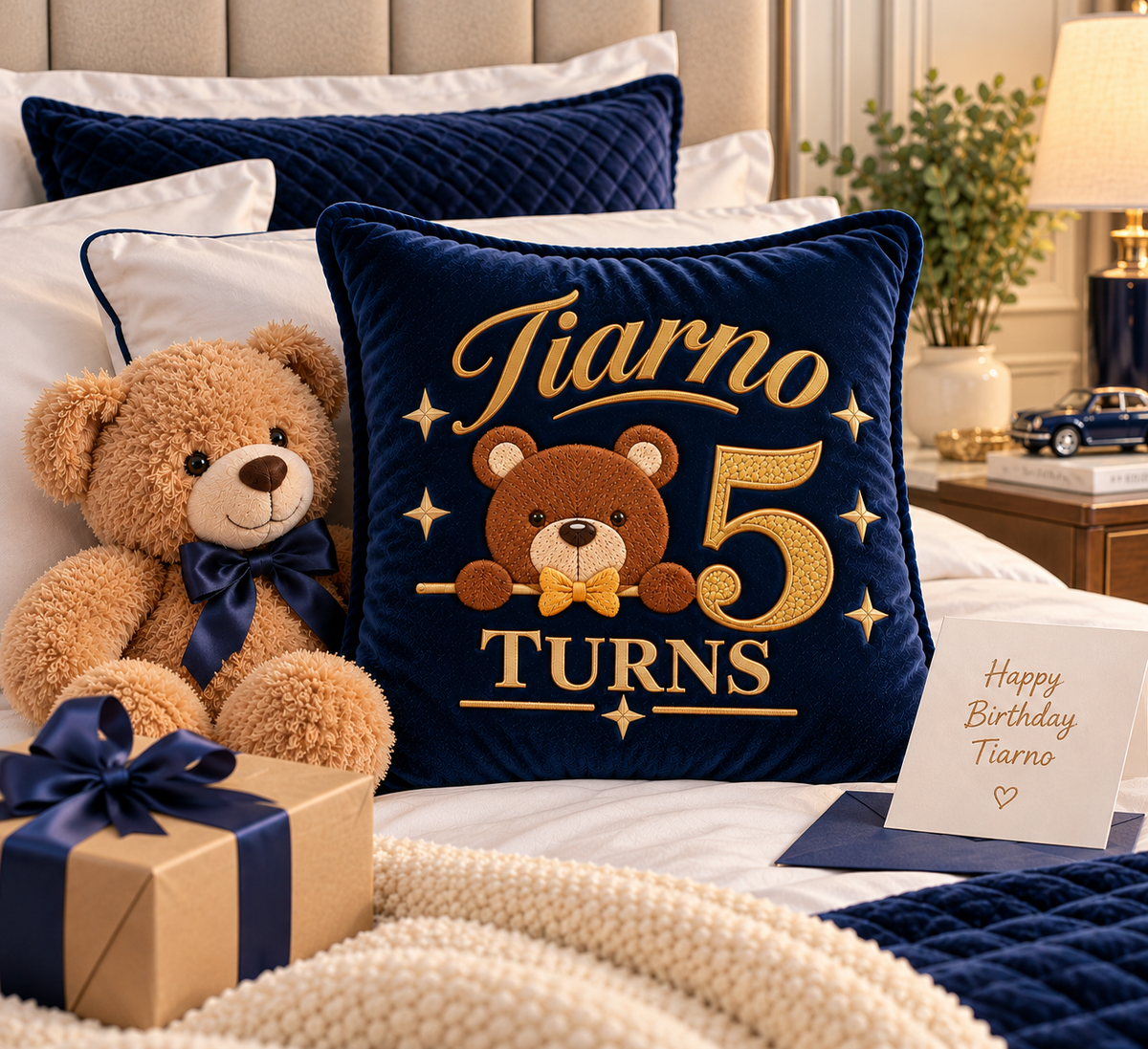 Happy Birthday Age Customised Teddy Bear Cushion boys