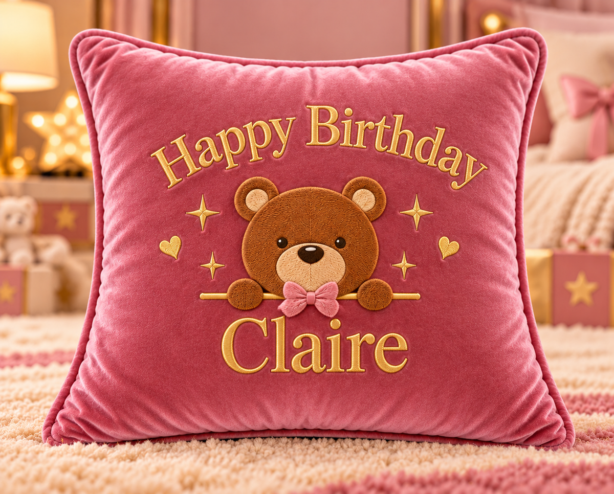 Happy Birthday Customised Teddy Bear Cushion girls