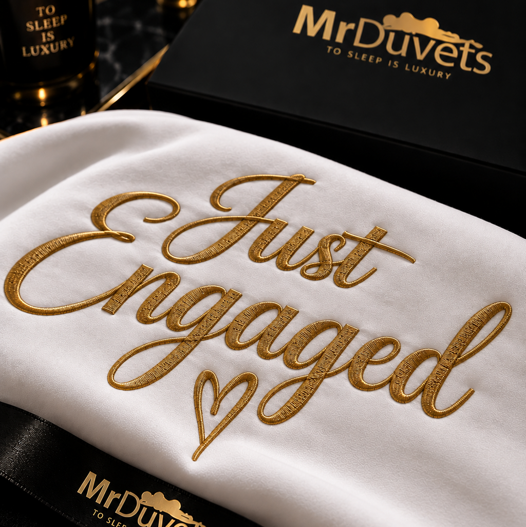 Just Engaged Pillowcase Set close up