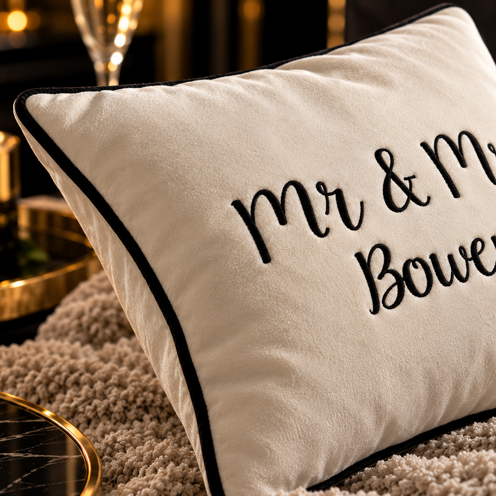 Mr & Mrs bespoke Luxury Cushion close close
