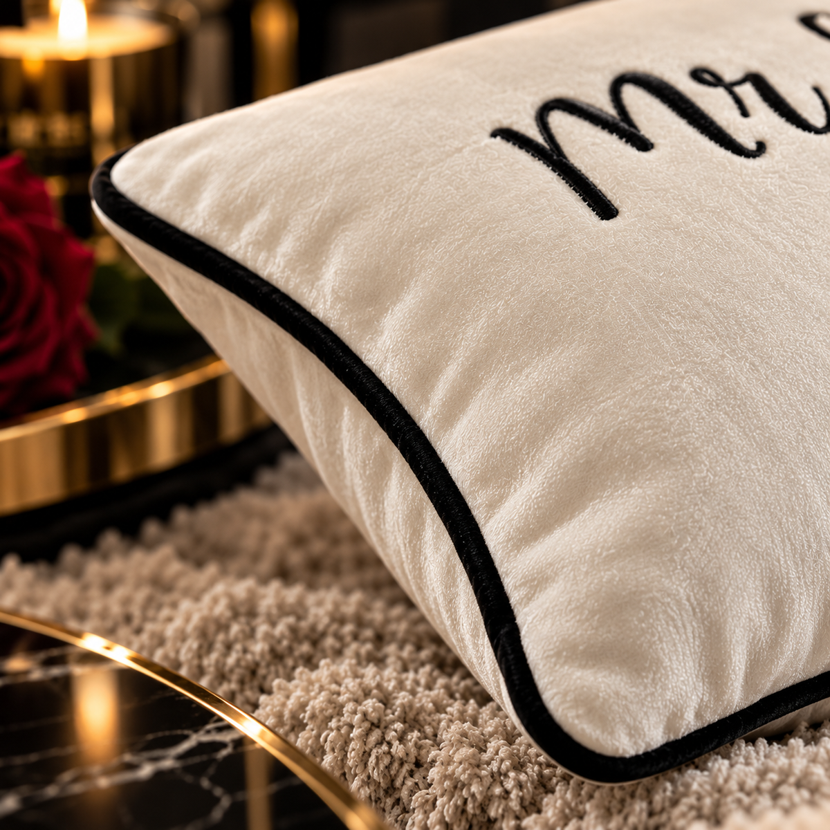 Mr & Mrs bespoke Luxury Cushion edge