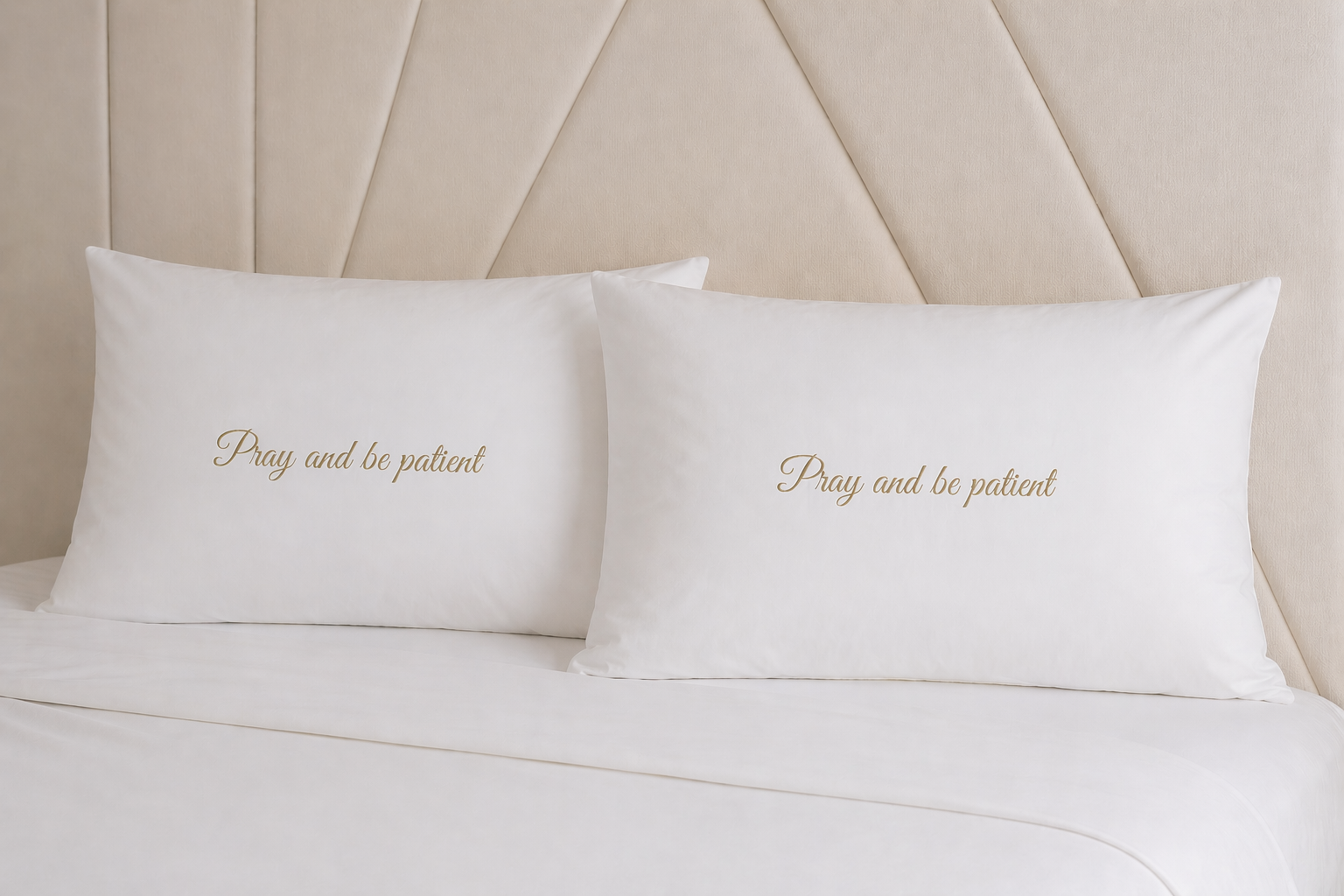 Pray And Be Patient White Luxury Pillowcase Set