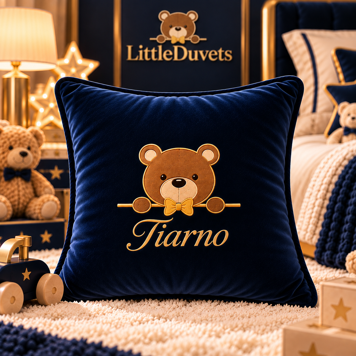 Tierre & Tiarno Customised Teddy Bear Cushion tiarno font