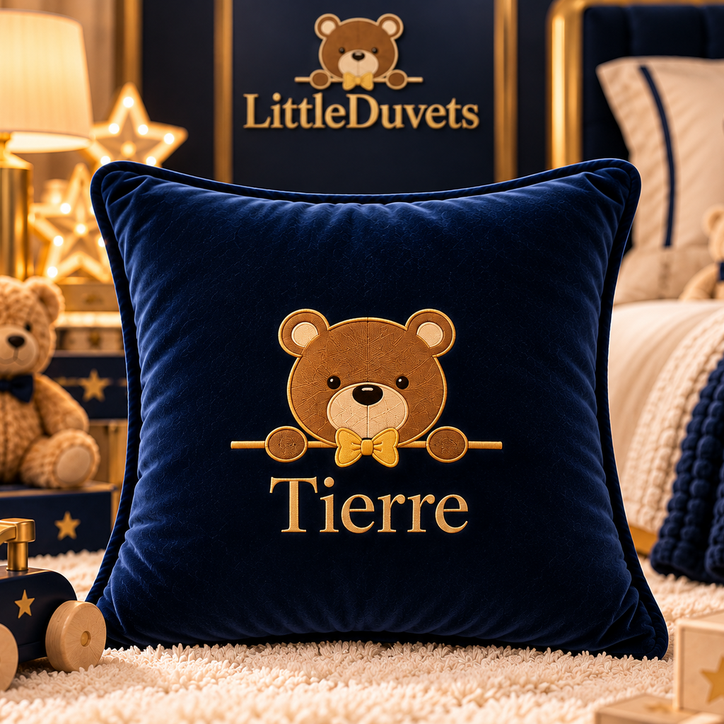 Tierre & Tiarno Customised Teddy Bear Cushion tierre font