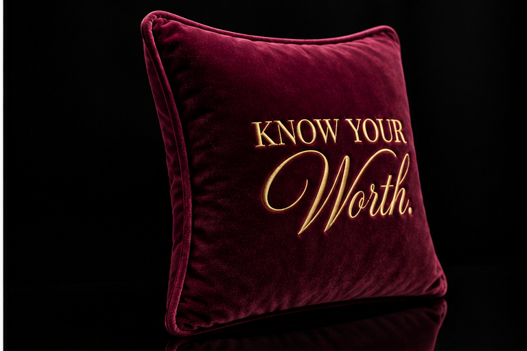 Know Your Worth Signature Mini Velvet Cushion